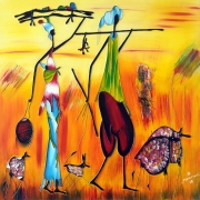 florent belemsigri: sur le chemin du marché, 80x80cm