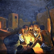 yvo moussa: autour du feu, 81x65cm