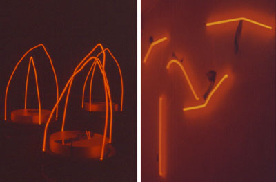 'Zwische Raum', 8/2000, Installation in den alten Hoesch-Hallen, Neon/Stahl/Acrylfarbe Rot