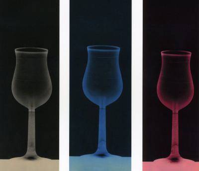 Lieblingsgläser, hier: Drei Gläser, S/W-Fotogramm getont u. gefärbt, 2022