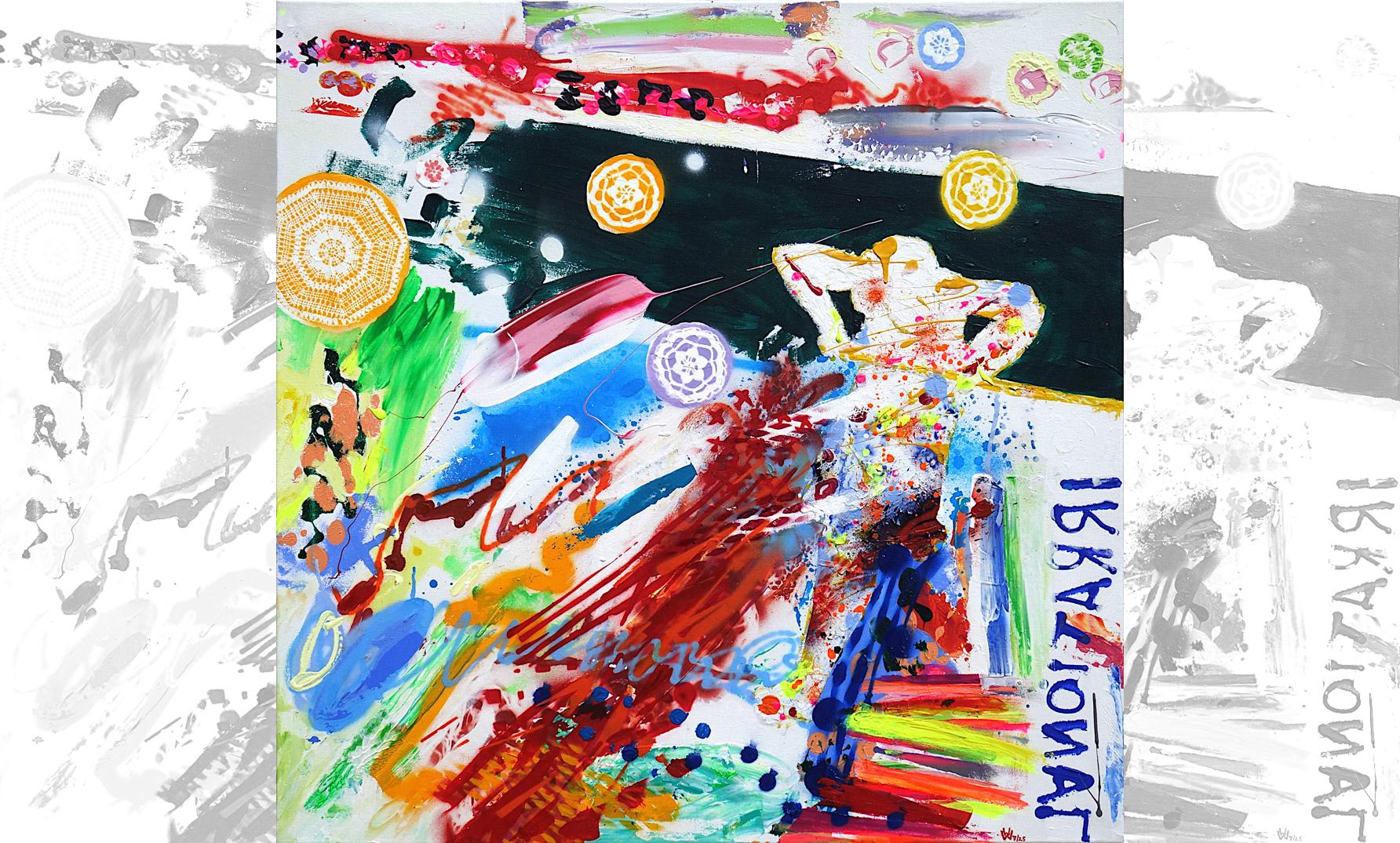 Wolfgang in der Wiesche: IRRATIONAL, Acryl, Spraypaint auf Leinwand, 90 x 90 cm, 2025 © BY