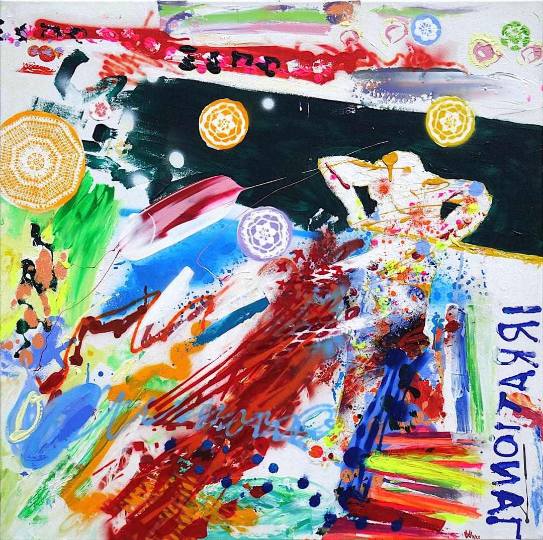 Wolfgang in der Wiesche: IRRATIONAL, Acryl, Spraypaint auf Leinwand, 90 x 90 cm, 2025 © BY